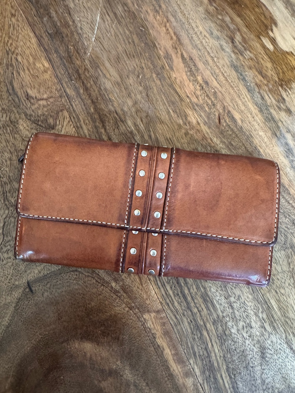 Michael Kors Astor Studded Cognac Brown Leather Wallet